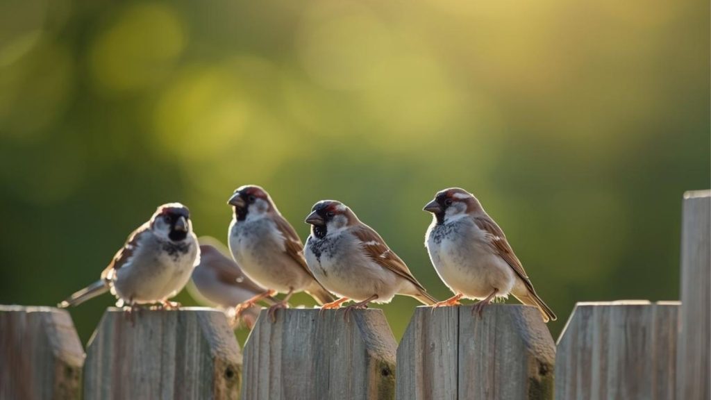 Start here: birds sitting on a garden fence, enjoying a backyard setting.