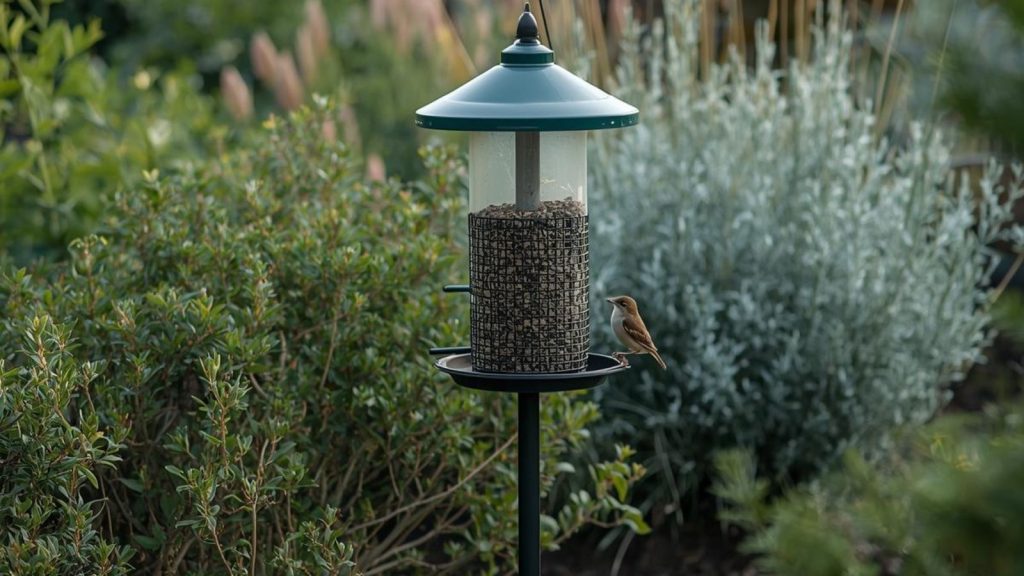 Small garden bird perched on a bird feeder.